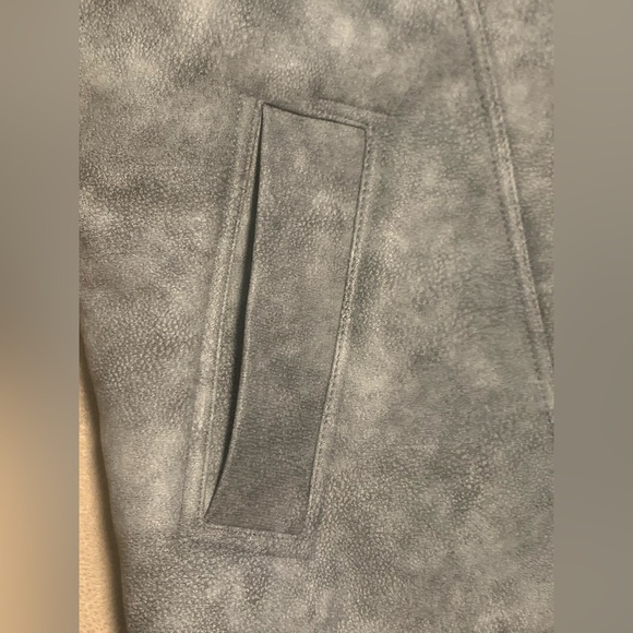 Missguided Womens Cloud Gray Faux Leather Fur Biker Aviator Jacket Coat Size 4 - Picture 5 of 8